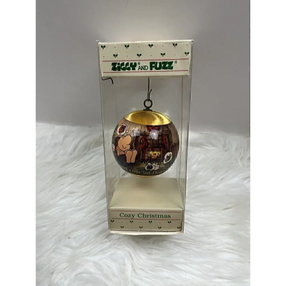 Vintage American Greetings 1984 Ziggy & Fuzz Satin Ball Ornament Merry Christmas